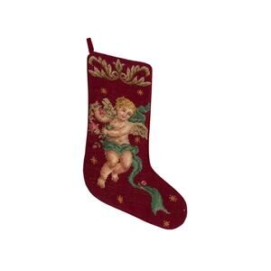 Vintage Imperial Elegance Needlepoint Stocking Christmas Angel Cherub Red Wool
